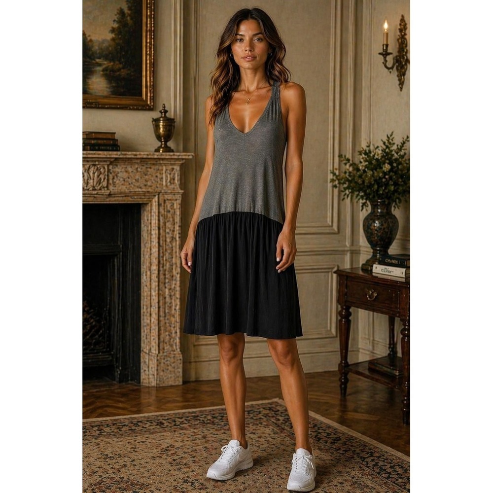 ANTHROPOLOGIE‎ DOLAN Women's Gray Black Dress XS Sleeveless V-Neck Racerback